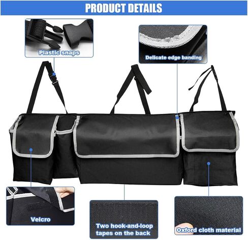 Collapsible Car Trunk Organizer, Backseat Hanging Storage Bag With Adjustable Straps, Large Capacity Car Storage Box Organizer with 4 Pockets & 2 Mesh Pouches for SUV MPV Truck Cargo (A/with Mesh Bag) in Saudi Arabia