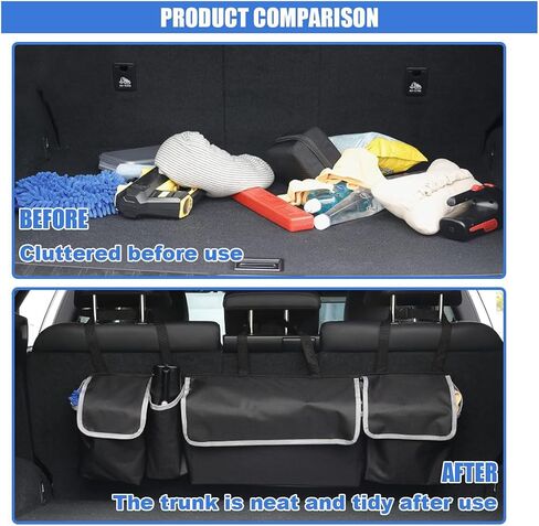 Collapsible Car Trunk Organizer, Backseat Hanging Storage Bag With Adjustable Straps, Large Capacity Car Storage Box Organizer with 4 Pockets & 2 Mesh Pouches for SUV MPV Truck Cargo (A/with Mesh Bag) in Saudi Arabia