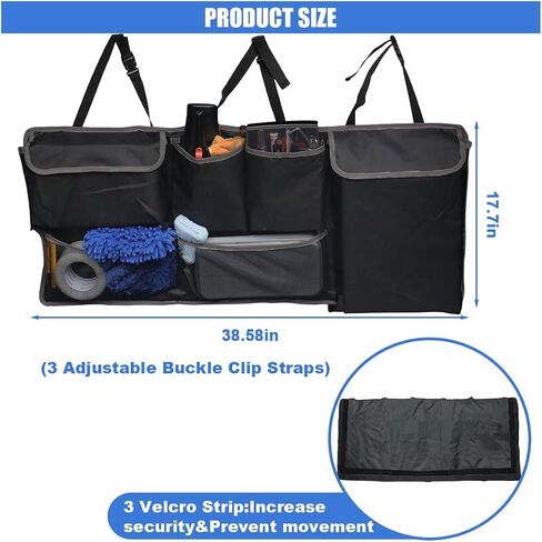 Collapsible Car Trunk Organizer, Backseat Hanging Storage Bag With Adjustable Straps, Large Capacity Car Storage Box Organizer with 4 Pockets & 2 Mesh Pouches for SUV MPV Truck Cargo (A/with Mesh Bag) in Saudi Arabia