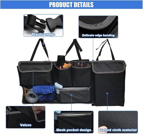 Collapsible Car Trunk Organizer, Backseat Hanging Storage Bag With Adjustable Straps, Large Capacity Car Storage Box Organizer with 4 Pockets & 2 Mesh Pouches for SUV MPV Truck Cargo (A/with Mesh Bag) in Saudi Arabia