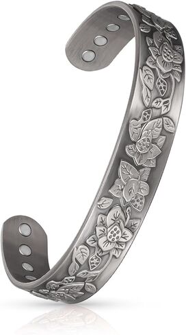 سوار مغناطيسي نحاسي للنساء لالتهاب المفاصل، مجوهرات نحاسية نقية، أساور التخلص من السموم الليمفاوية مع مغناطيس 3500 غاوس (لون فضي) in Kuwait