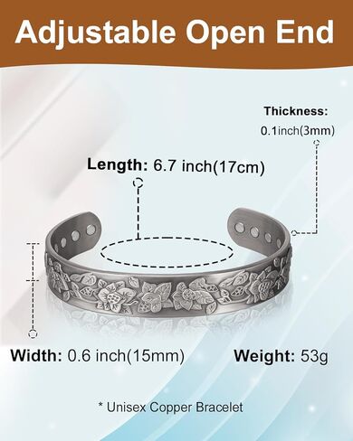 سوار مغناطيسي نحاسي للنساء لالتهاب المفاصل، مجوهرات نحاسية نقية، أساور التخلص من السموم الليمفاوية مع مغناطيس 3500 غاوس (لون فضي) in Kuwait