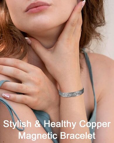سوار مغناطيسي نحاسي للنساء لالتهاب المفاصل، مجوهرات نحاسية نقية، أساور التخلص من السموم الليمفاوية مع مغناطيس 3500 غاوس (لون فضي) in Kuwait