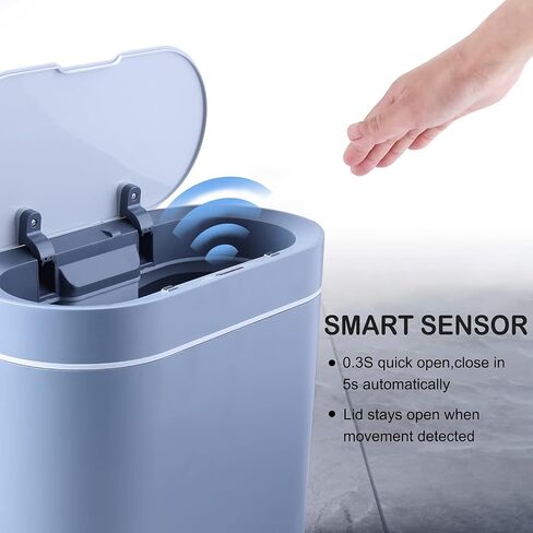 ELPHECO 2.5 Gallon Motion Sensor Bathroom Trash Can with Lid, Automatic Garbage Bin for Bathroom, Slim Plastic Narrow Bedroom Bathroom Trash Bin Garbage Can,Grey in Saudi Arabia