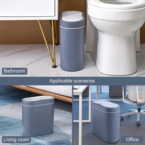 ELPHECO 2.5 Gallon Motion Sensor Bathroom Trash Can with Lid, Automatic Garbage Bin for Bathroom, Slim Plastic Narrow Bedroom Bathroom Trash Bin Garbage Can,Grey in Saudi Arabia
