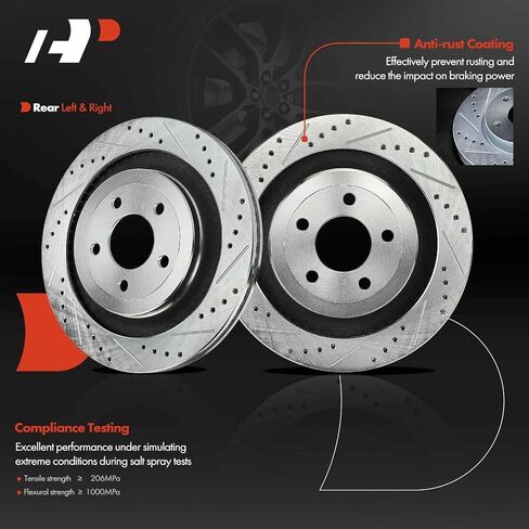 دوارات فرامل قرصية مشقوقة ومثقوبة خلفية مقاس 12.99 بوصة (330 مم) متوافقة مع موديلات فورد المختارة - موستانج 2015-2022، مجموعة مكونة من قطعتين in Saudi Arabia