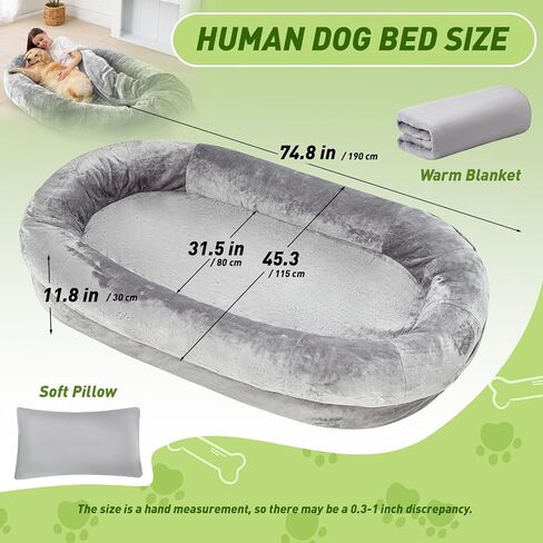 Human Dog Bed for Adult, Waterproof Dog Bean Bag Bed, Removable Coral Velvet Large Human Dog Bed, Orthopedic Giant Dog Bed for Humans with Soft Blanket Pillow Storage Pocket, Grey in Saudi Arabia