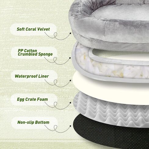 Human Dog Bed for Adult, Waterproof Dog Bean Bag Bed, Removable Coral Velvet Large Human Dog Bed, Orthopedic Giant Dog Bed for Humans with Soft Blanket Pillow Storage Pocket, Grey in Saudi Arabia