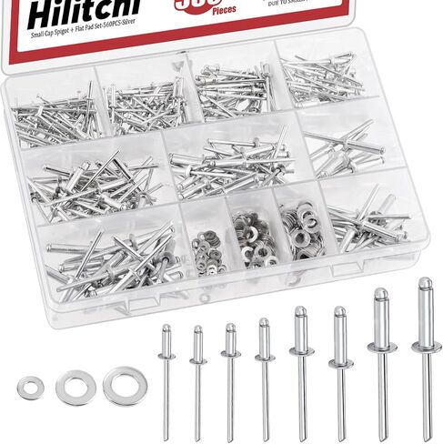 Hilitchi 560Pcs 8 Sizes Pop Rivets Assortment Kit with Washers, 3/32" 1/8" 5/32" 3/16" Aluminum Rivets Assorted Large Flange Blind Rivets with Case for Metal Furniture Vehicles(Black） in Saudi Arabia