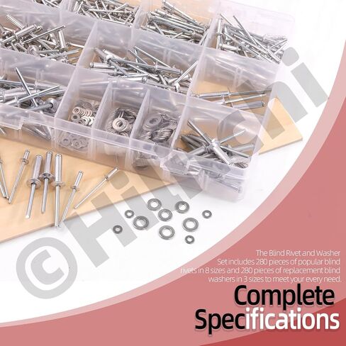 Hilitchi 560Pcs 8 Sizes Pop Rivets Assortment Kit with Washers, 3/32" 1/8" 5/32" 3/16" Aluminum Rivets Assorted Large Flange Blind Rivets with Case for Metal Furniture Vehicles(Black） in Saudi Arabia
