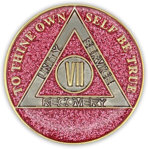7 Year Sobriety Coin | Glitter Triplate AA Chip Recovery Anniversary Token (Aqua) in Saudi Arabia