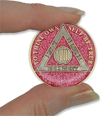7 Year Sobriety Coin | Glitter Triplate AA Chip Recovery Anniversary Token (Aqua) in Saudi Arabia