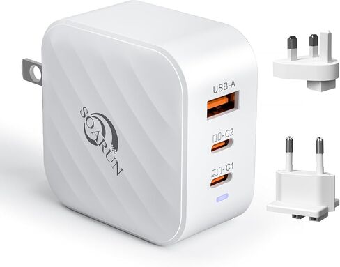 USB C Charger Block, SOARUN 65W Super Fast Type C, GaN Fast Charger, 3 Ports USB Fast Wall Charger Compatible with iPhone 15/14/pro/pro max,Galaxy S22/23,Dell XPS13,Laptop,Tablets,ipad etc in Saudi Arabia