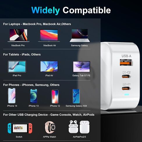 USB C Charger Block, SOARUN 65W Super Fast Type C, GaN Fast Charger, 3 Ports USB Fast Wall Charger Compatible with iPhone 15/14/pro/pro max,Galaxy S22/23,Dell XPS13,Laptop,Tablets,ipad etc in Saudi Arabia