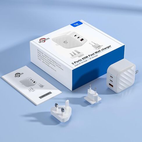 USB C Charger Block, SOARUN 65W Super Fast Type C, GaN Fast Charger, 3 Ports USB Fast Wall Charger Compatible with iPhone 15/14/pro/pro max,Galaxy S22/23,Dell XPS13,Laptop,Tablets,ipad etc in Saudi Arabia