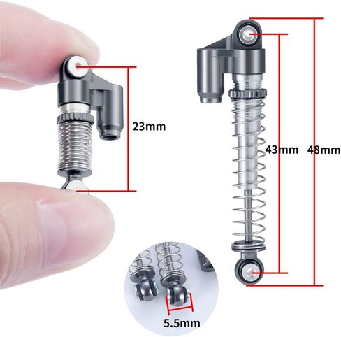 1/24th RC Car Shocks 43mm Aluminum Absorber Damper for All AXIAL SCX24 AXI90081 Deadbolt C10 Gladiator Bronco (Grey) in Saudi Arabia
