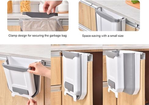 Hanging Kitchen Trash Can 2.4 Gallon White Plastic Collapsible Bin Wall Mounted for Cabinet Door, Perfect for Organizing Small Spaces in Your Home - Hang in Kitchen, Car, Bedroom, or Bathroom! in Kuwait