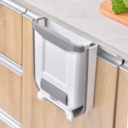 Hanging Kitchen Trash Can 2.4 Gallon White Plastic Collapsible Bin Wall Mounted for Cabinet Door, Perfect for Organizing Small Spaces in Your Home - Hang in Kitchen, Car, Bedroom, or Bathroom! in Kuwait