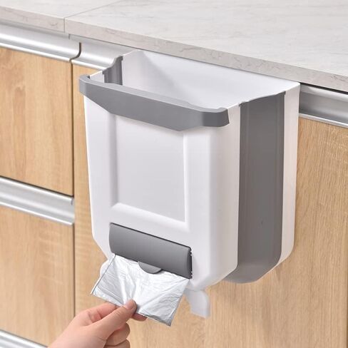 Hanging Kitchen Trash Can 2.4 Gallon White Plastic Collapsible Bin Wall Mounted for Cabinet Door, Perfect for Organizing Small Spaces in Your Home - Hang in Kitchen, Car, Bedroom, or Bathroom! in Kuwait