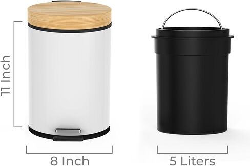 Bathroom Trash Can with Lid, 5 Liter – 1.32 Gallon Soft Close Lid Kitchen Trash Can - Removable Liner, Foot Pedal, Steel Construction, Anti-Slip Garbage Can – Small Trash Bin for Bedroom & Office in Saudi Arabia