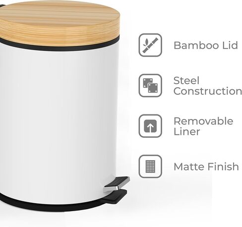 Bathroom Trash Can with Lid, 5 Liter – 1.32 Gallon Soft Close Lid Kitchen Trash Can - Removable Liner, Foot Pedal, Steel Construction, Anti-Slip Garbage Can – Small Trash Bin for Bedroom & Office in Saudi Arabia