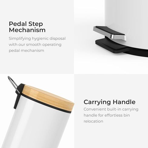 Bathroom Trash Can with Lid, 5 Liter – 1.32 Gallon Soft Close Lid Kitchen Trash Can - Removable Liner, Foot Pedal, Steel Construction, Anti-Slip Garbage Can – Small Trash Bin for Bedroom & Office in Saudi Arabia
