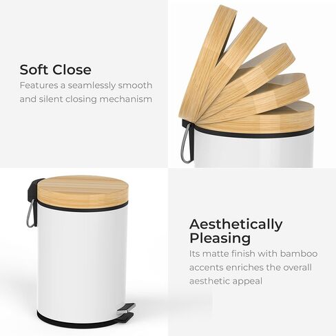 Bathroom Trash Can with Lid, 5 Liter – 1.32 Gallon Soft Close Lid Kitchen Trash Can - Removable Liner, Foot Pedal, Steel Construction, Anti-Slip Garbage Can – Small Trash Bin for Bedroom & Office in Saudi Arabia