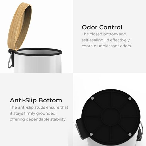 Bathroom Trash Can with Lid, 5 Liter – 1.32 Gallon Soft Close Lid Kitchen Trash Can - Removable Liner, Foot Pedal, Steel Construction, Anti-Slip Garbage Can – Small Trash Bin for Bedroom & Office in Saudi Arabia