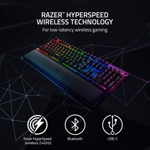 لوحة مفاتيح الألعاب اللاسلكية الميكانيكية Razer BlackWidow V3 Pro: مفاتيح ميكانيكية خضراء - تعمل باللمس والنقر - إضاءة Chroma RGB - مقاومة للظلال - وظائف ماكرو قابلة للبرمجة (متجددة) in Kuwait