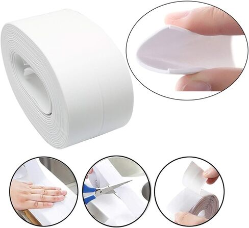 Caulk Strip 1-1/4" x 15" PVC White Self Adhesive Waterproof Sealing Tape for Bathtub Bathroom Shower Toilet Kitchen Floor Wall Edge Protector in Saudi Arabia
