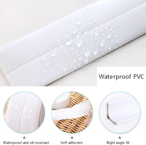 Caulk Strip 1-1/4" x 15" PVC White Self Adhesive Waterproof Sealing Tape for Bathtub Bathroom Shower Toilet Kitchen Floor Wall Edge Protector in Saudi Arabia
