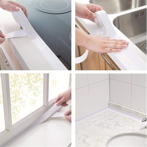 Caulk Strip 1-1/4" x 15" PVC White Self Adhesive Waterproof Sealing Tape for Bathtub Bathroom Shower Toilet Kitchen Floor Wall Edge Protector in Saudi Arabia