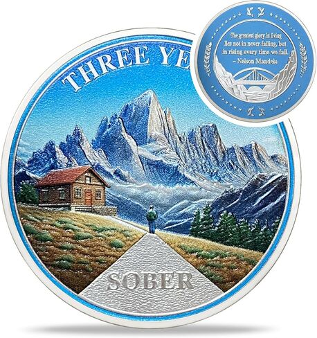 Original Three Year Sobriety Coin - Snow Mountain AA Coins - 3 Year AA Chips and Medallions - 1-10 Years NA AA Celebrate Recovery Addicts - Narcotics Alcoholics Anonymous Gifts for Men Women in Kuwait