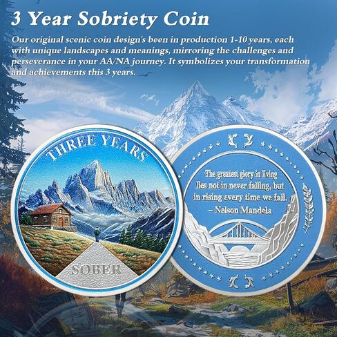 Original Three Year Sobriety Coin - Snow Mountain AA Coins - 3 Year AA Chips and Medallions - 1-10 Years NA AA Celebrate Recovery Addicts - Narcotics Alcoholics Anonymous Gifts for Men Women in Kuwait