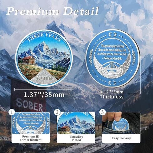 Original Three Year Sobriety Coin - Snow Mountain AA Coins - 3 Year AA Chips and Medallions - 1-10 Years NA AA Celebrate Recovery Addicts - Narcotics Alcoholics Anonymous Gifts for Men Women in Kuwait