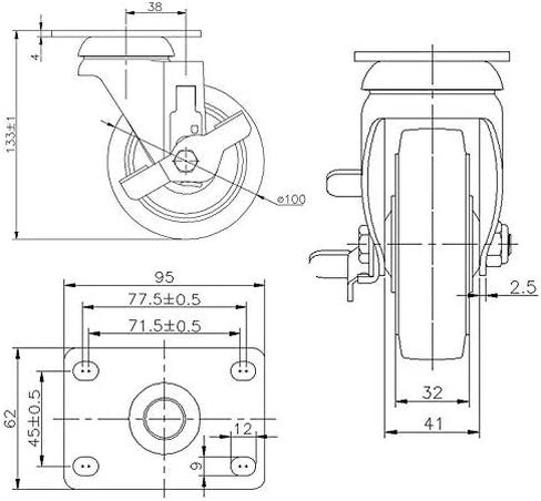 عجلات DGQ مقاس 4 بوصات عالية التحمل من الدرجة التجارية، مجموعة مكونة من 4 قطع (2 صلبة، 2 فرامل) in Kuwait