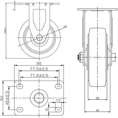 عجلات DGQ مقاس 4 بوصات عالية التحمل من الدرجة التجارية، مجموعة مكونة من 4 قطع (2 صلبة، 2 فرامل) in Kuwait