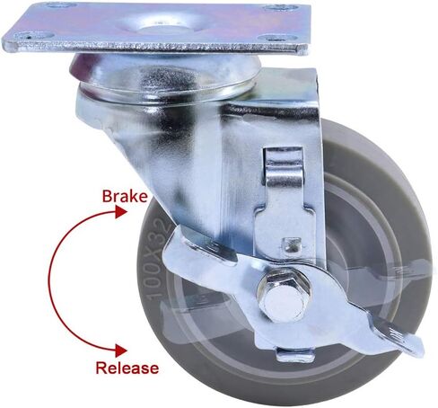 عجلات DGQ مقاس 4 بوصات عالية التحمل من الدرجة التجارية، مجموعة مكونة من 4 قطع (2 صلبة، 2 فرامل) in Kuwait