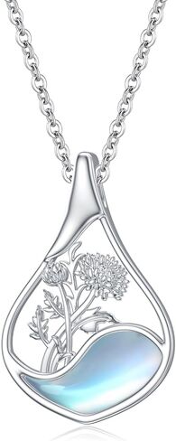 PROESS Moonstone Birth Flower Necklaces for Women Mother Sterling Silver Teardrop Necklace Teardrop Jewelry Gifts for Birthday Christmas in Saudi Arabia