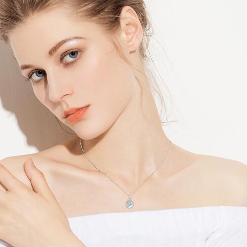 PROESS Moonstone Birth Flower Necklaces for Women Mother Sterling Silver Teardrop Necklace Teardrop Jewelry Gifts for Birthday Christmas in Saudi Arabia