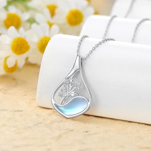 PROESS Moonstone Birth Flower Necklaces for Women Mother Sterling Silver Teardrop Necklace Teardrop Jewelry Gifts for Birthday Christmas in Saudi Arabia