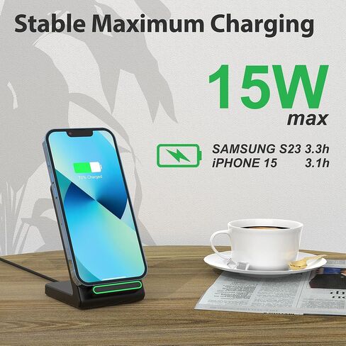 محطة شحن لاسلكية لهاتف Samsung Galaxy S24/S23/S23+/S22/S22+/S21/S20/S20+/S10/S9+/S9/S8/S8+/S7/Note10/9/8 حامل شحن لاسلكي Qi 15 وات لهاتف iPhone 15/14/ محول USB 13/12/11 OTG (لا يوجد محول تيار متردد) in Kuwait