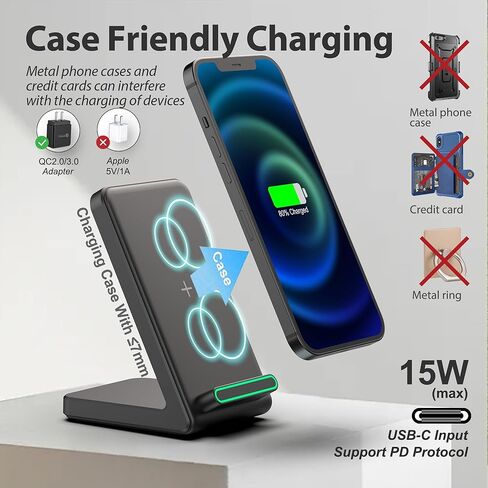 محطة شحن لاسلكية لهاتف Samsung Galaxy S24/S23/S23+/S22/S22+/S21/S20/S20+/S10/S9+/S9/S8/S8+/S7/Note10/9/8 حامل شحن لاسلكي Qi 15 وات لهاتف iPhone 15/14/ محول USB 13/12/11 OTG (لا يوجد محول تيار متردد) in Kuwait