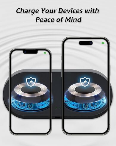 شاحن لاسلكي مزدوج (وسادة)، شحن سريع 10 وات، معتمد من Qi لهاتف iPhone 15 14 13 12 Pro XR XS 8 Plus Samsung Galaxy S23 S22 S21 S20 Note 20 10 Google إلخ/AirPods/Apple Watch (يتضمن المحول) in Kuwait