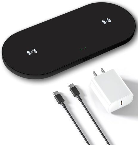شاحن لاسلكي مزدوج (وسادة)، شحن سريع 10 وات، معتمد من Qi لهاتف iPhone 15 14 13 12 Pro XR XS 8 Plus Samsung Galaxy S23 S22 S21 S20 Note 20 10 Google إلخ/AirPods/Apple Watch (يتضمن المحول) in Kuwait