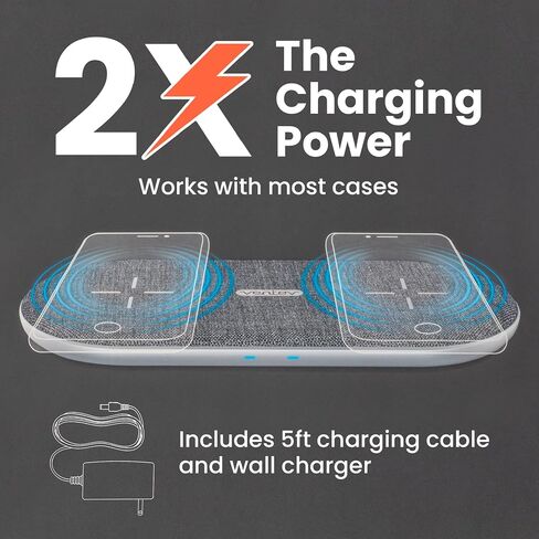 Ventev Wireless Chargepad Duo مع تقنية Qi | محطة شحن سريعة لشحن سامسونج وأبل لهاتفين في وقت واحد | يعمل كشاحن iPhone وشاحن Samsung Android in Kuwait