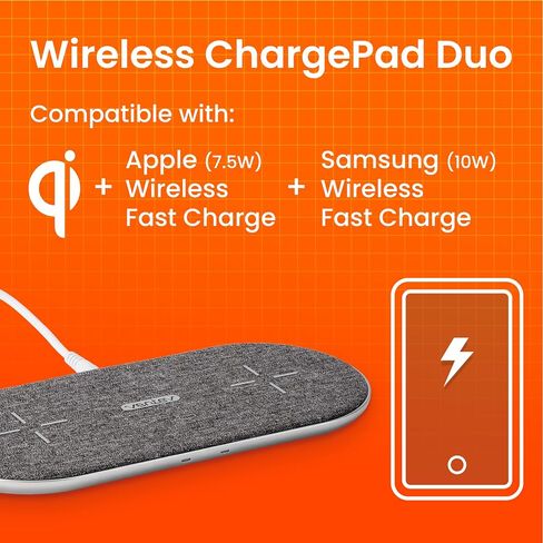 Ventev Wireless Chargepad Duo مع تقنية Qi | محطة شحن سريعة لشحن سامسونج وأبل لهاتفين في وقت واحد | يعمل كشاحن iPhone وشاحن Samsung Android in Kuwait