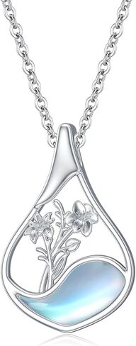 PROESS Moonstone Birth Flower Necklaces for Women Mother Sterling Silver Teardrop Necklace Teardrop Jewelry Gifts for Birthday Christmas in Saudi Arabia