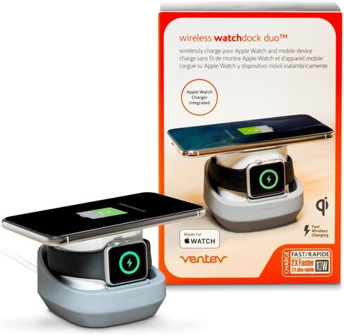 Ventev Wireless Chargepad Duo مع تقنية Qi | محطة شحن سريعة لشحن سامسونج وأبل لهاتفين في وقت واحد | يعمل كشاحن iPhone وشاحن Samsung Android in Kuwait
