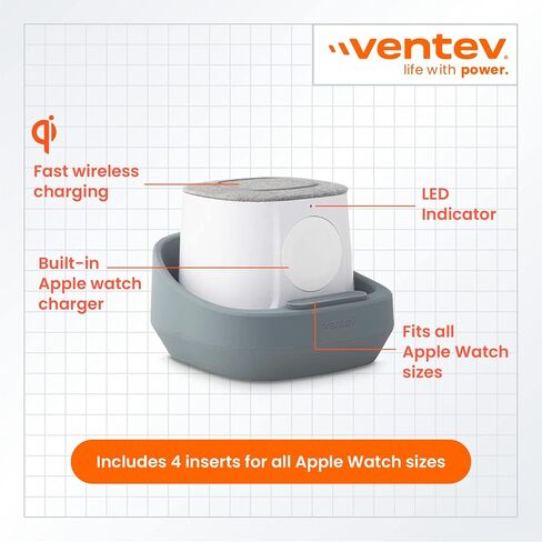 Ventev Wireless Chargepad Duo مع تقنية Qi | محطة شحن سريعة لشحن سامسونج وأبل لهاتفين في وقت واحد | يعمل كشاحن iPhone وشاحن Samsung Android in Kuwait